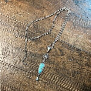 Silver and Turquoise Adjustable Pendant Necklace